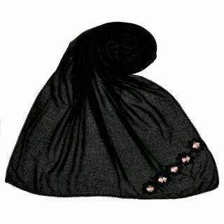 Designer cotton one sided hijab  - Black